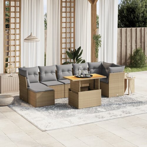 vidaXL 8-dijelni set vrtnih sofa od poliratana s jastucima bež Cijene