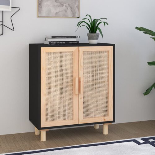 The Living Store Komoda črna 60x30x70 cm trdna borovina in naravni ratan - Komoda, (21663424) Slike