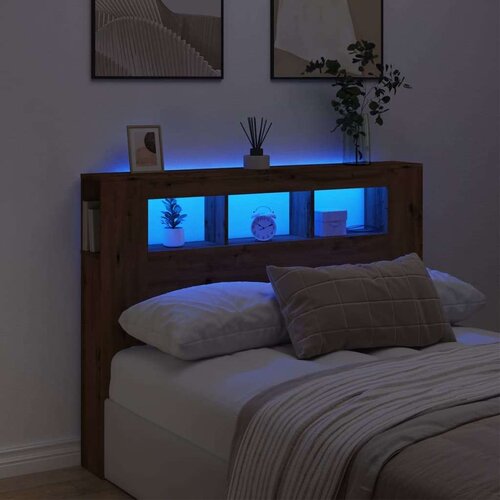 vidaXL LED uzglavlje boja hrasta artisan 140x18,5x103,5 cm drveni Cijene