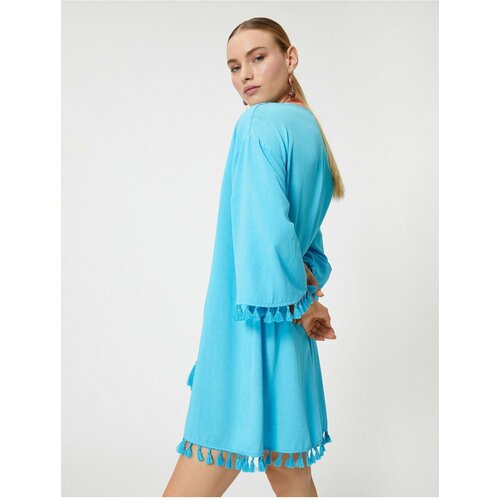 Koton Şahika Ercümen X Cotton - Oversize Tasseled Mini Beach Dress Ecovero® Viscose Slike