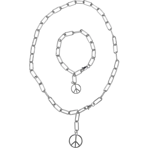 Urban Classics Accessoires Y Chain Peace Pendant Necklace And Bracelet silver