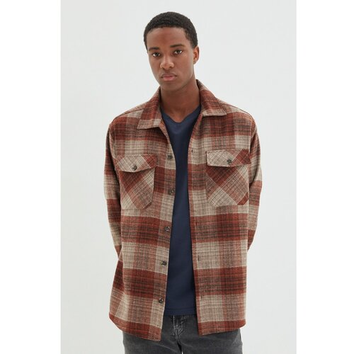 Trendyol tile men's oversize shirt collar double flap pockets lumberjack plaid shirt Slike