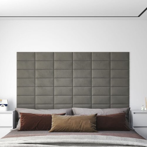 VidaXL Stenski paneli 12 kosov svetlo sivi 30x15 cm žamet 0,54 m&amp;sup2; Slike