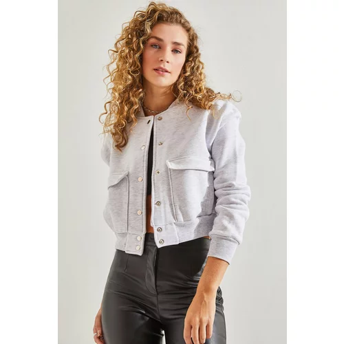 Bianco Lucci Women's Three-Thread Marked Bomber Jacket with Double Pockets
