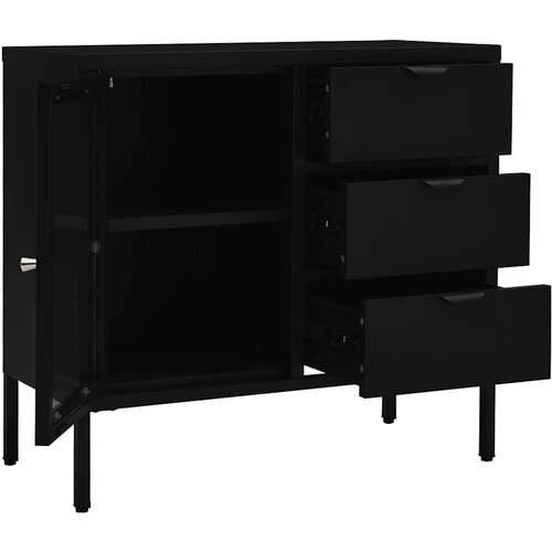  Komoda crna 75 x 35 x 70 cm od čelika i kaljenog stakla Slike