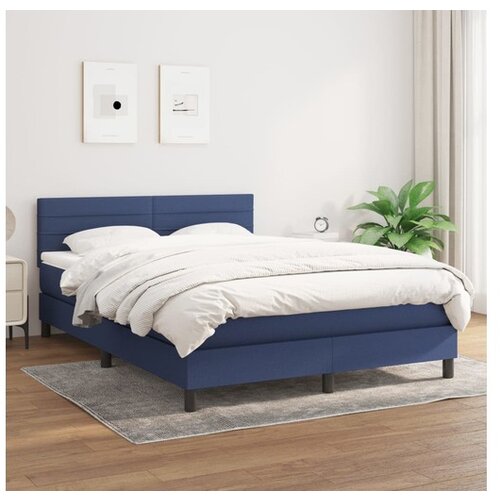 VidaXL Box spring postelja z vzmetnico moder 140x190 cm blag Slike