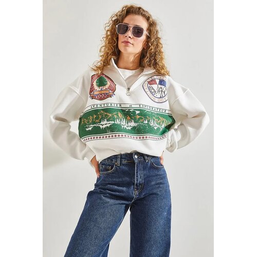 Bianco Lucci ženski duks 40991034, zip kragna, belo-zeleni Cene