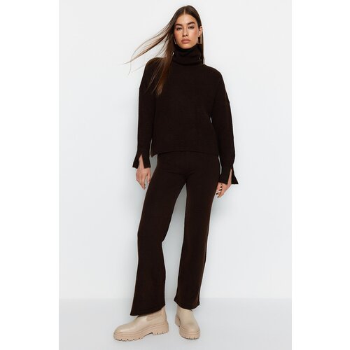 Trendyol Brown Bottom-Top Set with Basic Trousers and Knitwear Slike