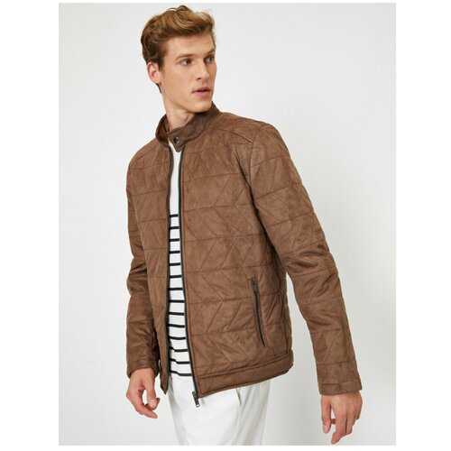 Koton Men's Brown Leather Look Zippered Coat Slike