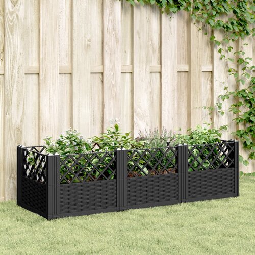 vidaXL Cvetlično korito z zatiči črno 123,5x43,5x43,5 cm PP Cene