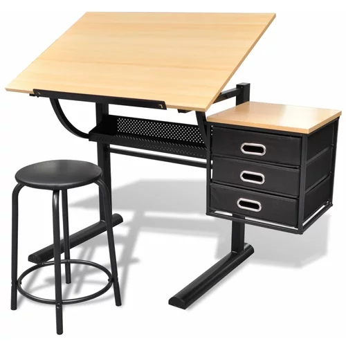 vidaXL Pisalna miza z nagnjeno delovno površino in udobnim stolom