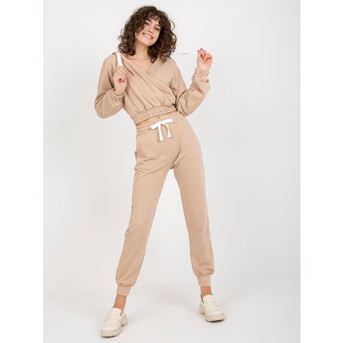 Fashion Hunters Women&amp;#039;s tracksuit with short sweatshirt - beige Slike