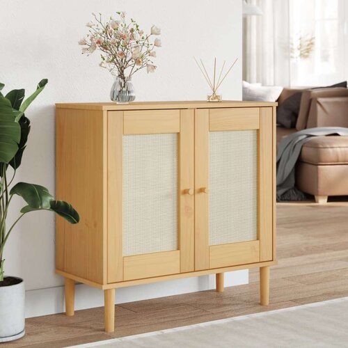 vidaXL Komoda SENJA smeđa izgled ratana 80x35x80 cm masivna borovina Cijene