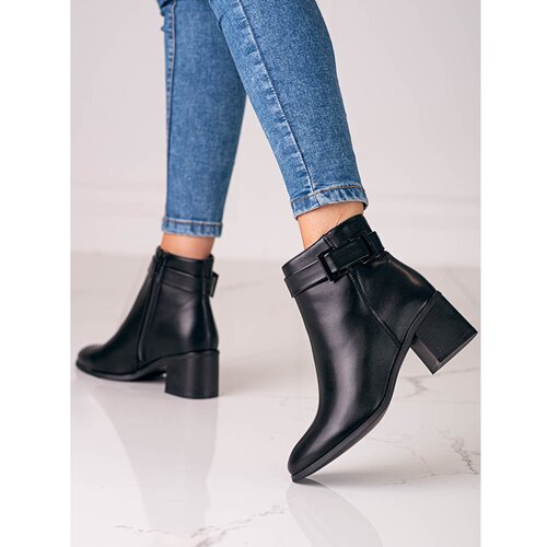 SHELOVET Classic black women&amp;#039;s ankle boots on a low post Slike
