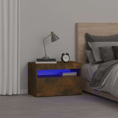  Nočna omarica z LED lučkami dimljeni hrast 60x35x40 cm, (20733156) Cene