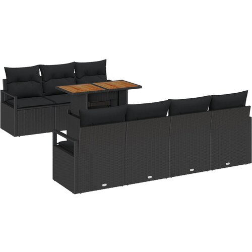 vidaXL 8-delni set vrtnih sof z blazinami Črna poli ratan akacija, 2-sedežna vrtna sofa z blazinami Črna poli ratan Cene