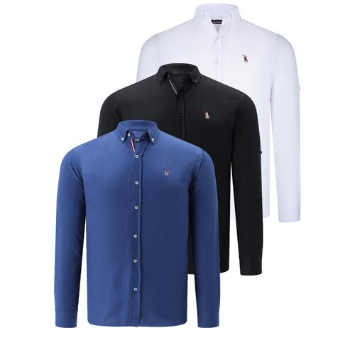 Dewberry TRIPLE SET G674 MENS SHIRT-BLACK-WHITE-INDIGO Slike