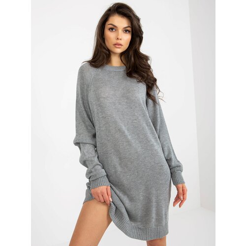 Fashion Hunters Gray loose knitted dress with a round neckline Slike