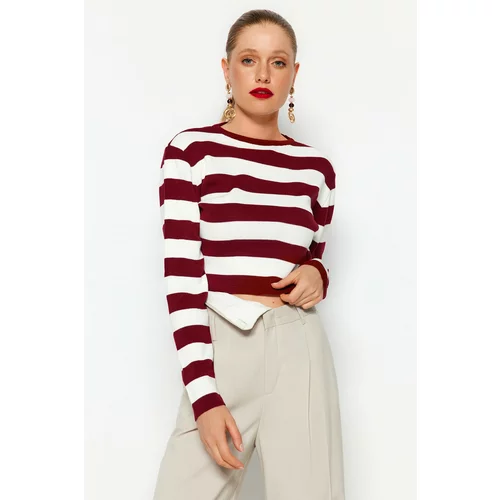 Trendyol Claret Red Crop Basic Striped Knitwear Sweater