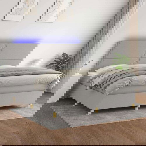  Krevet box spring s madracem LED svjetlosivi 160x200 cm tkanina Cijene