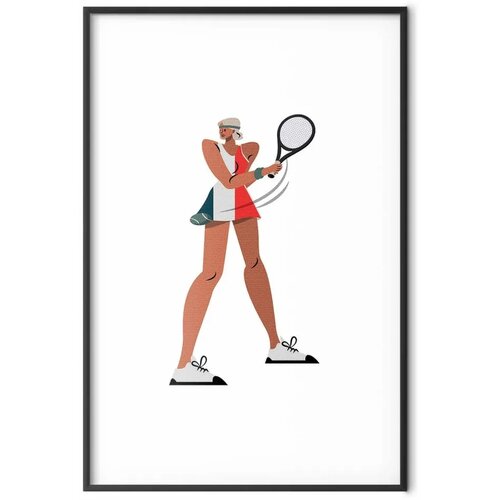  Plakat - Tennis Player with a Racket on a White Background - Illustration 60x90 Crni okvir s margom Cene