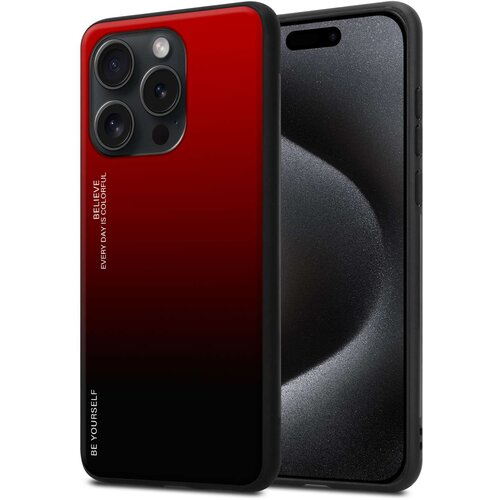 Cadorabo Ohi&amp;scaron;je je združljivo z Apple iPhone 15 PRO MAX in rdeča - črna - Dvobarvni za&amp;scaron;čitni pokrov iz silikona TPU in hrbtna stran iz kaljenega stekla, (20860557) Slike