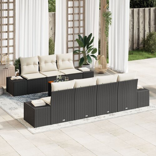 VidaXL 8-dijelni vrtni sofa set s jastučićima crni poli ratan akacija Slike