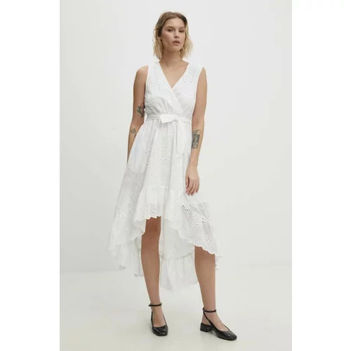 Answear Lab Pamučna haljina boja: bijela, mini, širi se prema dolje