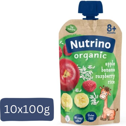 Nutrino organic Pauč, Jabuka, banana, malina i pirinač, 100g, 10 komada Slike