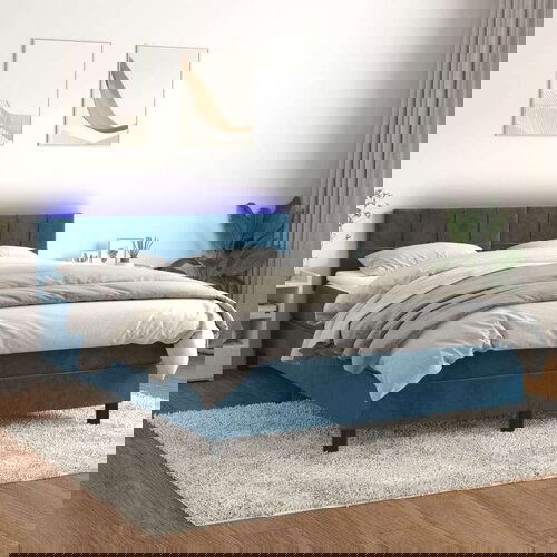  Box spring s madracem LED tamnoplavi 140x190 cm baršun Cijene