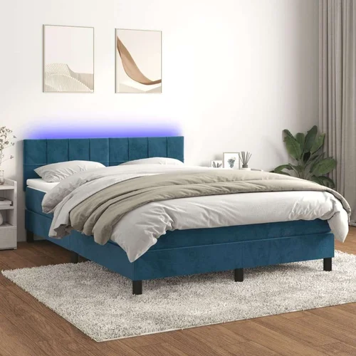  box spring s madracem LED tamnoplavi 140x190 cm baršun