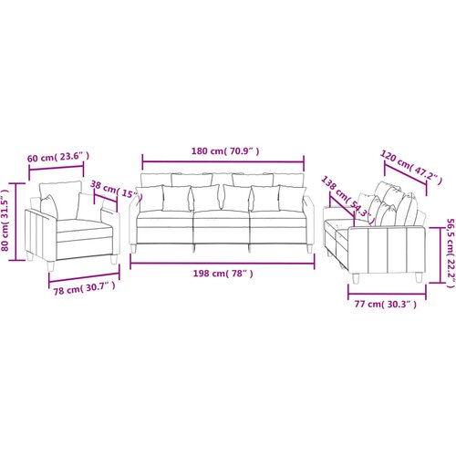  3-dijelni set sofa s jastucima crvena boja vina od tkanine Slike