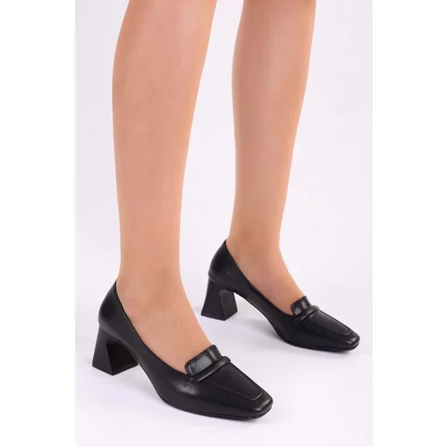 Shoeberry Women's Wolfe Black Skin Casual High Heels Shoes