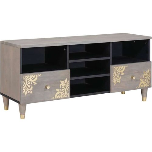 VidaXL TV ormar Siva i zlatna 100 x 33.5 x 46 cm Čvrsto drvo manga Slike