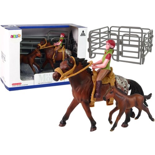  Set of 2 figurines Horse and foal in a corral + Rider Cene