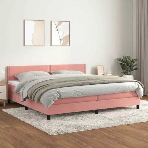  Box spring postelja z vzmetnico roza 200x200 cm žamet, (20894234)