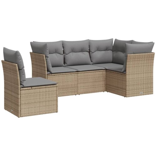  5-dijelni vrtni set sofa s jastucima bež od poliratana Slike