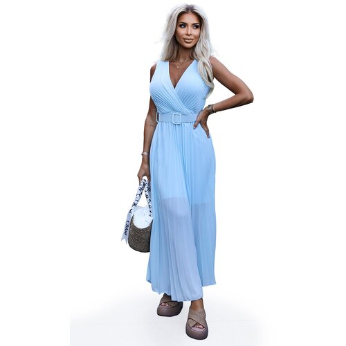 Numoco Women's pleated dress with a wide belt and a neckline Cijene
