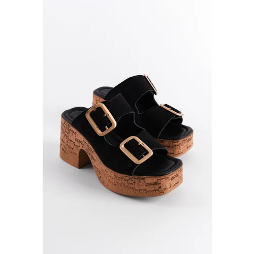 Capone Outfitters Women's Cork Platform Sold Double Strap Buckle Slippers