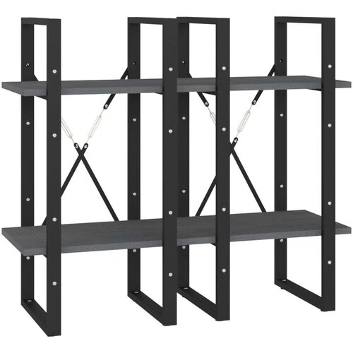VidaXL knjižna omara 4-nadstropna siva 40x30x140 cm trdna borovina Slike