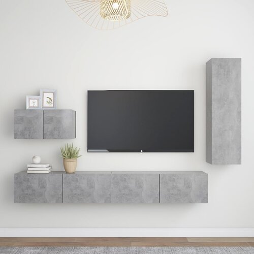 VidaXL Komplet TV omaric 4-delni betonsko siva iverna plo&amp;scaron;ča Slike