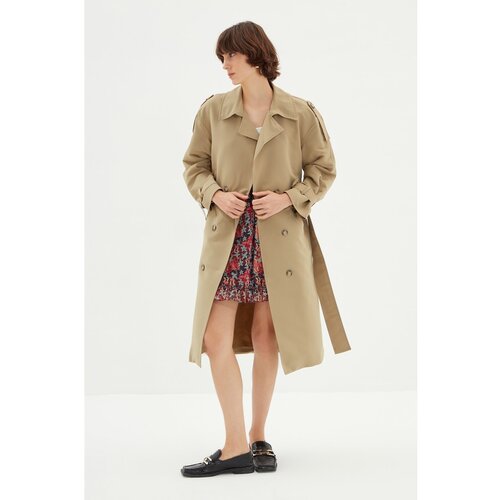 Trendyol Open Khaki Wide Cut Oversize Belted Windbreaker Detailed Water Repellent Long Trench Coat Cene