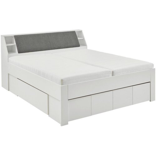 CARRYHOME postelja 180 cm x 200 cm , tekstil, leseni material siva, bela Cene