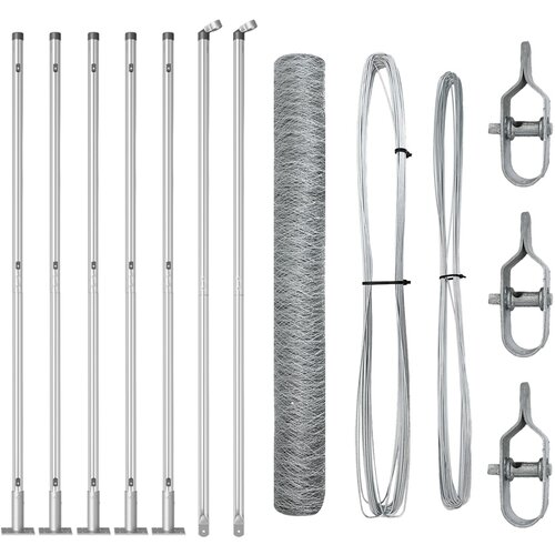 vidaXL Heksagonalna ograda 1x10 m Cinkovani čelik, Stubići za ogradu s osnovnim pločama 7 kom Ø32mm 110cm Cinkovani čelik Cijene