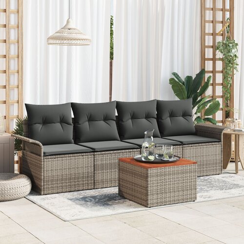 VidaXL 5-delni vrtni sofa set s blazinami siva poli ratan akacija Slike