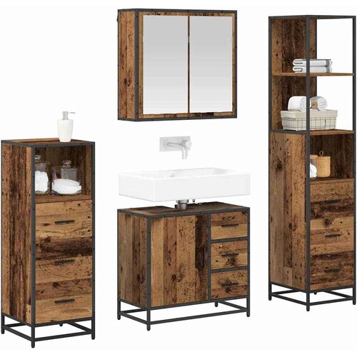  Set namje&amp;scaron;taja za kupaonicu 4 pcs Staro drvo 65 x 33 x 60 cm Slike