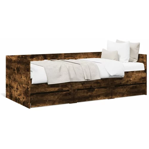 vidaXL Dnevni krevet s ladicama boja dimljenog hrasta 75x190 cm drveni