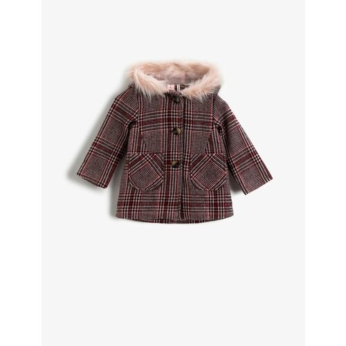 Koton Baby Girl Collar Shearling Coat, Plaid Hooded, Baby Girl Collar Shearling Coat, Plaid Hooded Slike