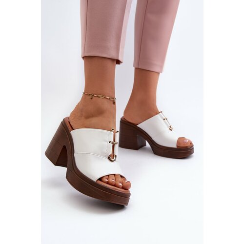 Kesi Women's eco leather slippers with platform and block, white Dafira Slike
