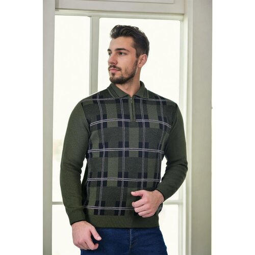 Dewberry 29496 Zippered Polo Neck Mens Sweater-Khaki Cene
